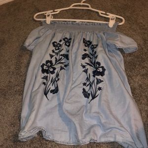 Blue off the Shoulder Short Sleeve